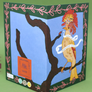 Decorative box with a rooster illustration on a green background
