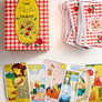 Pasta Tarot card set with a red and white checkered box on a light background