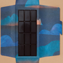 Set of black chocolate bars in a blue camouflage packaging on a beige background