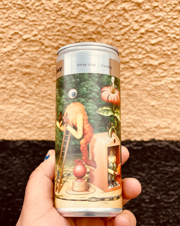 100% Riesling Pfalz, Germany.  Woman winemaker - Kathrin Mehling. All natural. Homemade ripe meyer lemonade. Bare toes wading in a honeysuckle stream over soft wet stones. Tropical desire. Flinty tangerine bouncy house.