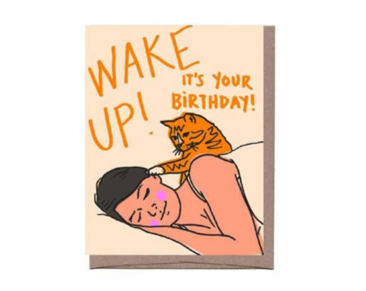 Wake Up Cat Birthday Greeting Card