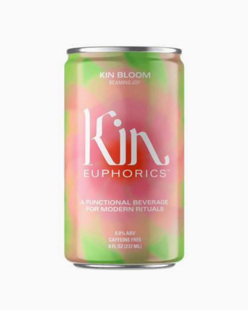 Can of Kin Euphorics functional beverage with colorful design on a white background