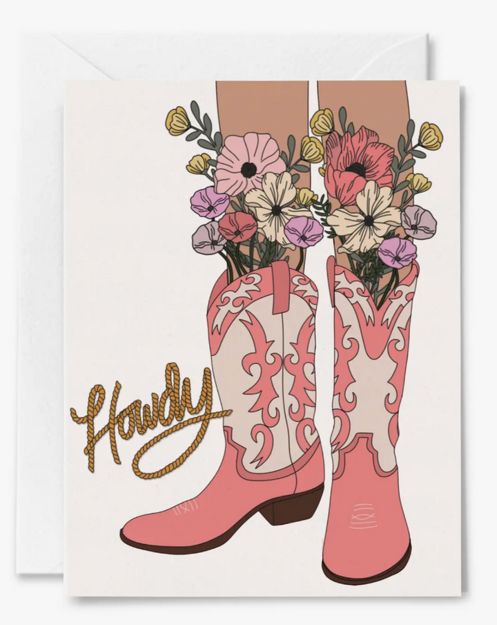 Howdy Cowboy Boots card. Blank inside.