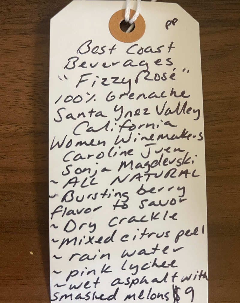 100% Grenache  Santa Ynez Valley, California.  Woman winemakers - Caroline June and Sonja Magdevski. All natural. Bursting berry flavor to savor. Dry crackle. Mixed citrus peels. Rain water. Pink Lychee. Wet asphalt with smashed melons.