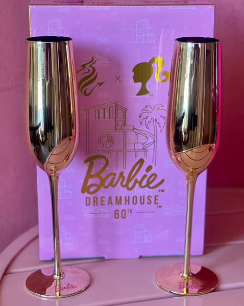 Barbie X Dragon Glassware Dreamhouse Champagne Flutes VINOVORE Silver Lake