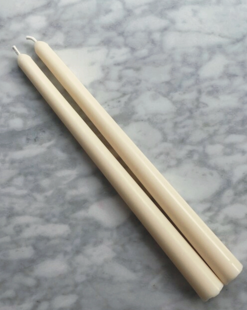 Handmade tapered candles (all candles have unique markings on them) - No scent - Hand-poured with soy wax that is 100% non-toxic, biodegradable and clean burning - Wick is made of cotton   - Paraben and phthalate free - Woman Owned - Made in USA