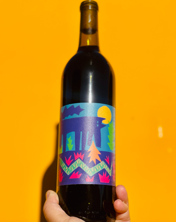 Syrah, Grenache. Valle de Gaudelupe, Baja, Mexico.  Woman Winemaker - Silvana Pijoan All natural. Chillable red. Carbonic pop! Electric boogaloo dancing in your mouth. Bubblicious gum. Salted caramel. Blackberry dynamite. Cherry Garcia. Smooth mineral criminal. 