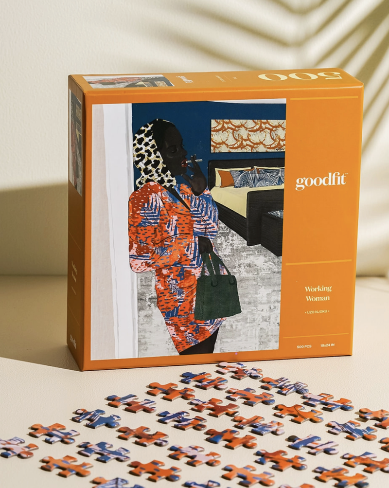 Giving a quick glimpse into a quiet moment of a modern busy woman’s life, Uzo Njoku’s Working Woman utilizes a variety of different patterns and textures to emphasize the patchwork of experiences that makes a woman who she is. When you’ve had a long and busy day’s work and need to unwind and get comfortable, this is the puzzle to turn to.