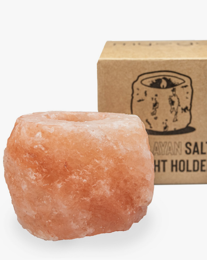 100% natural Myga Himalayan Salt tealight holder. "Himalyan Salt Crystal is a natural air purifier. Once the candle is lit, the holder will emit negative ions that fight against the positively charged particles that make you feel stuffy and sleepy. Each candleholder may vary slightly, as every one comes with a completely one of a kind, Himalayan natural crystal which has been hand mined in the Himalayan Mountains.