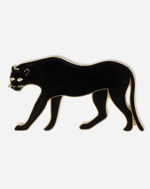 Fashionable enameled metal bottle opener shaped as a panther.