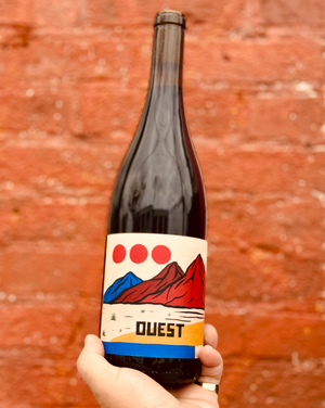 Sangiovese, Nebbiolo and Syrah red blend. Columbia Valley, Washington.  Woman winemaker - Kate Norris. All natural. Chillable red. Sun kissed and bold. Bright, fresh and clean with just enough funk to make her interesting. Purple cherry pucker. Smoked porcini. Electric leather.