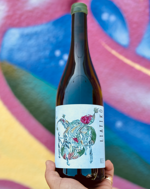 100% Liatiko Crete, Greece.  Woman winemaker - Iliana Malihin. All natural. Somewhere between a chillable red and a rose. Strawberry caramel drizzled over yogurt. Watermelon slush. Dried and roasted figs. Pomegranate prickle. Sour cherry funk. Mineral crackle and herbal attack.
