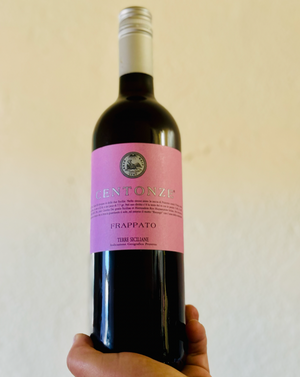 100% Frappato. Sicily, Italy.  Women winemakers - Carla and Martina.  All Natural. Chillable red. Smooth and velvety yet fresh and crispy. Juicy strawberry. Flower hibiscus tea. Light volcanic funk. Baby barnyard twist. Raspberry tabacco. Vanilla bean sea salt. Anise and violets.