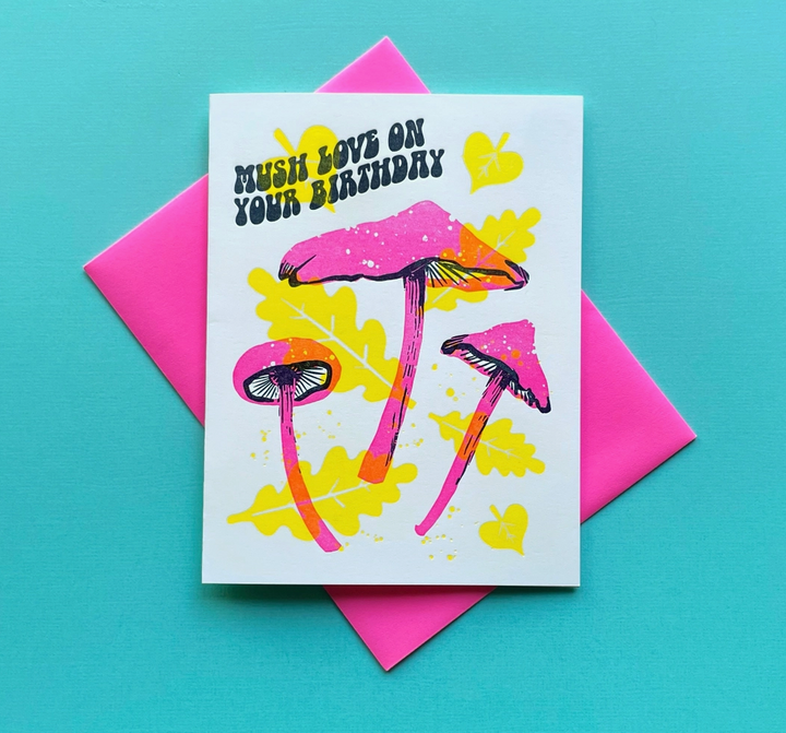 Mushroom Love Birthday- Fun Letterpress Card