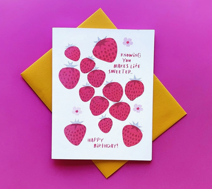 Sweeter Strawberry Birthday - Cute Risograph Card