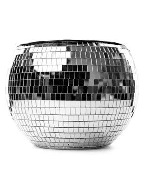 Silver disco ball ice bucket on a white background