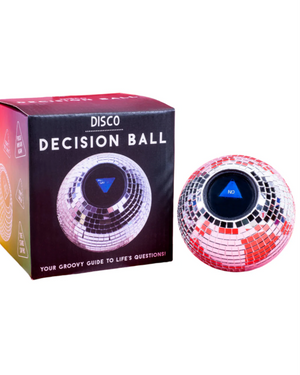 Disco Decision Ball packaging with disco ball on a white background