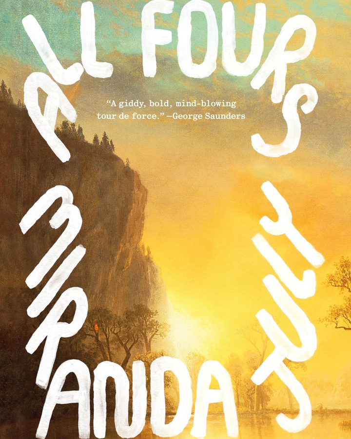 Book cover of 'All Fours' with a scenic background
