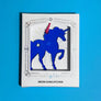 Neon suncatcher with a blue unicorn design in packaging on a blue background