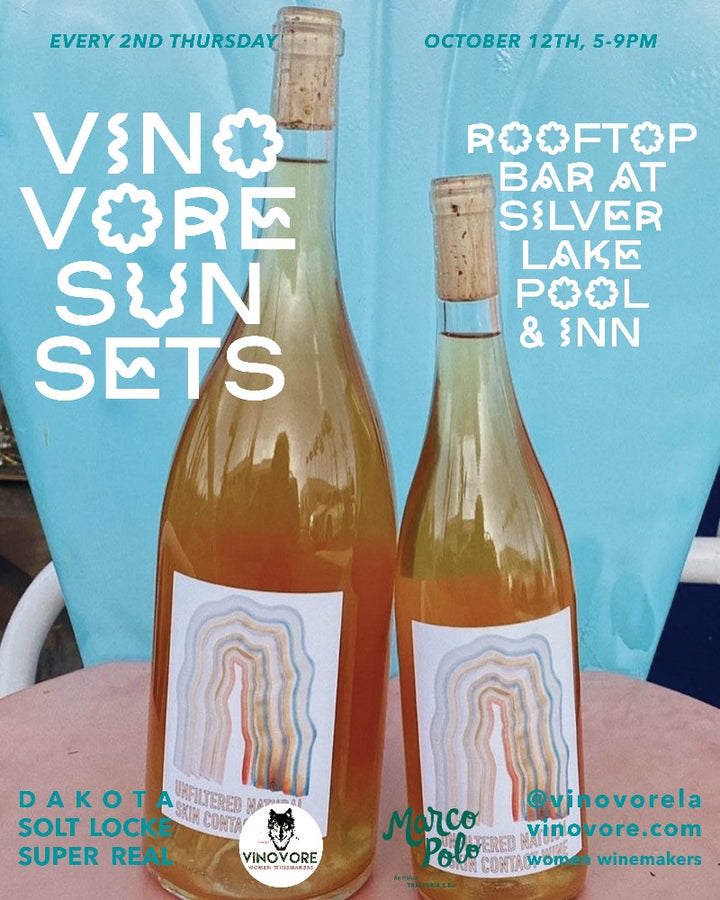 This month's guest winemaker is Dakota Solt Locke from Super Real Wines!!   Vinovore Sunsets at Silver Lake Pool & Inn October 12th, 5-9pm, and continues every 2nd Thursday