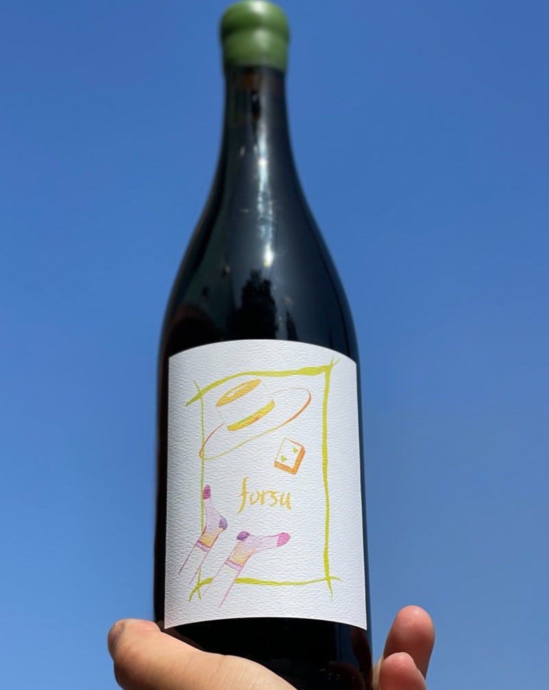 85% Syrah 15% Grenache Los Olivos District, California.  Woman winemaker - Emmy Sue Fjestad. All natural. Chillable red. Only 65 cases made! We're the first shop to carry her wines. Blackberry pie with a dollop of sour cream. Earth angel. Super herbal Power Ranger.