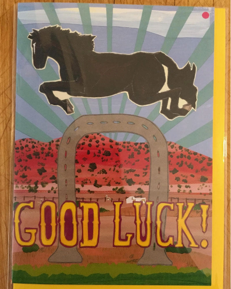 Good Luck Horse Jumping Card. Blank inside.