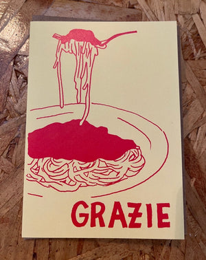 Grazie pasta greeting card. Blank inside.