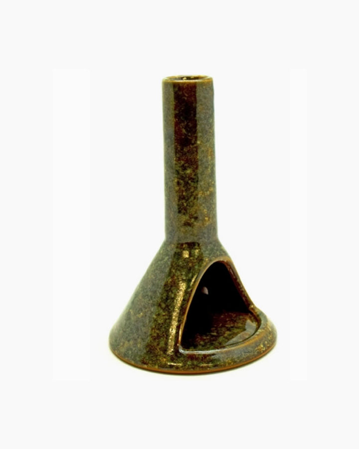 Olive Green Ceramic Chimney Incense Burner 6 inches tall. Smoke flows up the chimney!