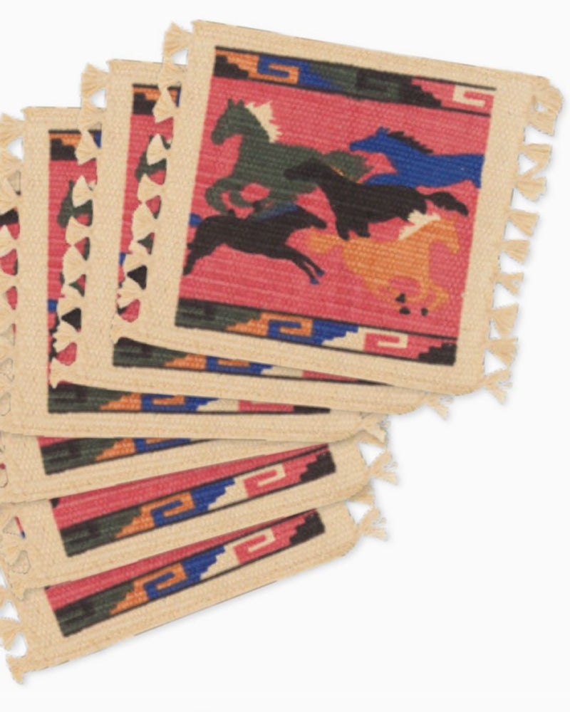 Cotton Stencil Coasters - Running Horses 6 pack set