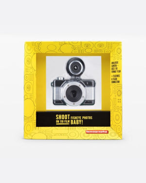 With a sleek black metallic design, the oh-so-adorable Fisheye Baby 110 Camera may be small, but it packs a 170-degree punch, shooting super-cool bulbous spheres on 110 film.