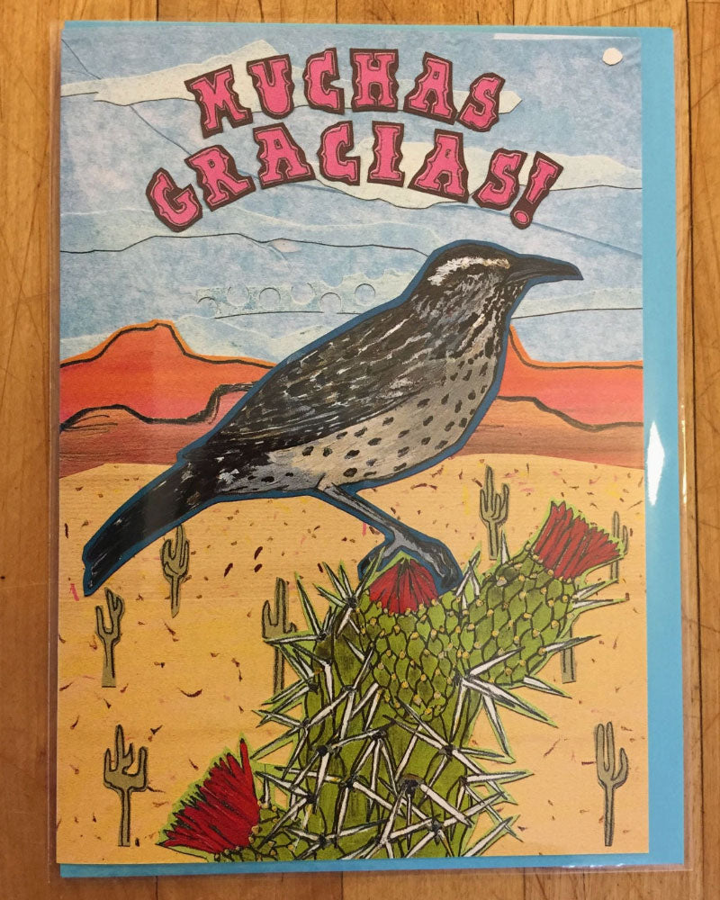 Muchas Gracias bird greeting card.&nbsp;Blank inside.