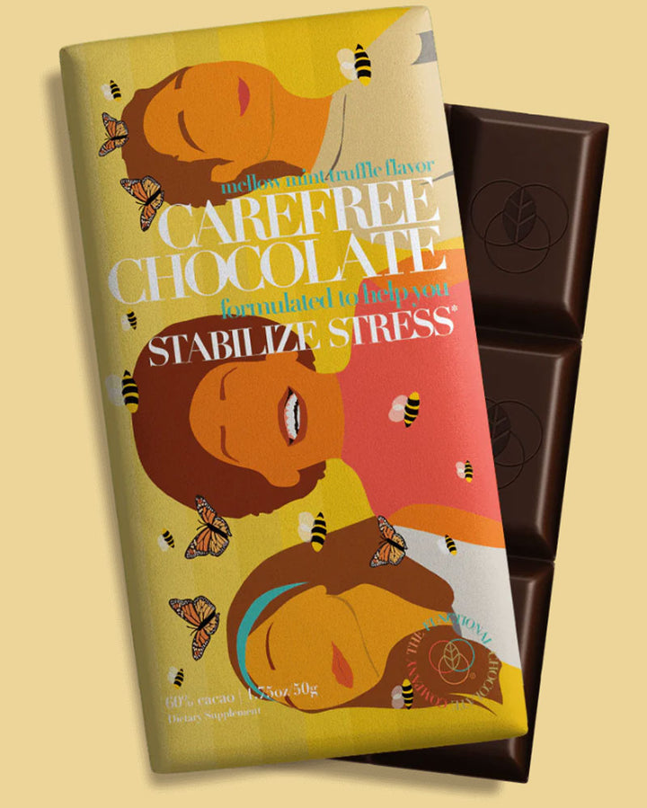 Unwind whenever you need with Carefree Chocolate—a rich dark chocolate bar infused with clinically researched and patented Pharma GABA® to support relaxation and stress relief. Each bar breaks into six convenient pieces, so you can enjoy just one to take the edge off or savor the entire bar when you want a deeper moment of calm.