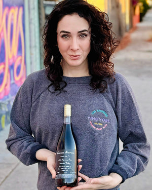 Vinovore's own "The Future Is Female Winemakers" sweatshirt. Made from vintage cotton sweatshirts. Embroidered text on front. Unisex.