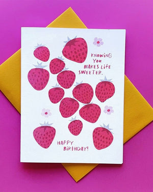Sweeter Strawberry Birthday - Cute Risograph Card