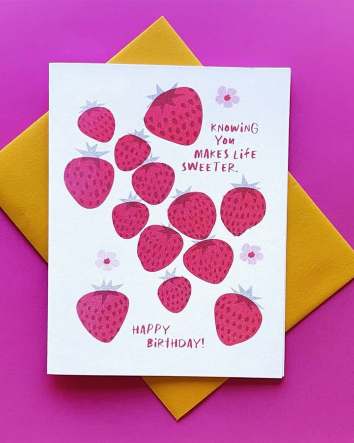 Sweeter Strawberry Birthday - Cute Risograph Card