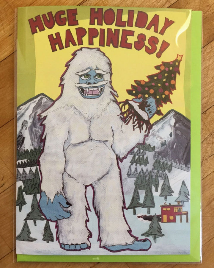 Huge Holiday Happiness Yeti Greeting Card Blank inside.