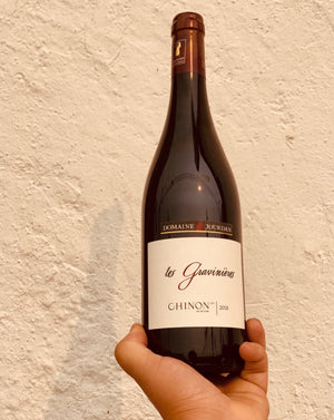 100% Cabernet Franc Chinon, France.  Woman winemaker - Annick Jourdan. All natural. Serve w a slight chill. Smokey cherries. Light leather. Classic gem, good price. Fun fruit pop! Adult capri - sun but dry. Savory + earthy. Forest shrooms.