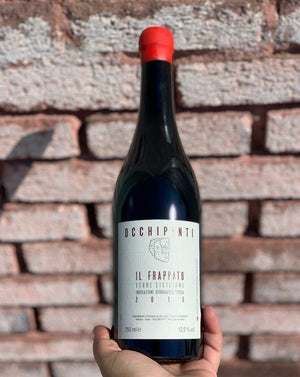 100% Frappato. Sicily, Italy.  Lady winemaker - Arianna Occhipinti. Rugged + elegant. modern + rebellious. Wondrous minerality. Crunchy cherries. Crushed violets. Highly allocated. Cult classic.