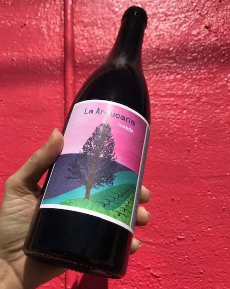 100% Listan Negro Canary Islands, Spain.  Woman winemaker - Dolores Cabrera Fernandez. All natural. Drinks like an abstract painting, popping with inky fruit and brushstrokes of volcanic ash. Strong strawberry and earthiness. Dry + bursting.