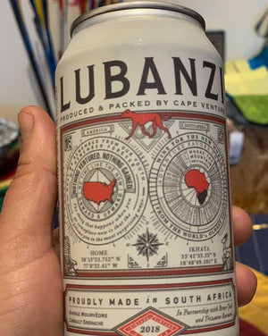 Shiraz/Cinsault/Mourvedre/Grenache Swartland, S. Africa.  Woman winemaker - Trizanne Barnard. Sustainable. Brooding and earthy with an upbeat lift. Sour cherries. Charcoal BBQ. Bruised peppermint. Charred dirt + blackberries. Can = half a full bottle.