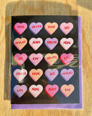 Candy hearts greeting card. Blank inside.