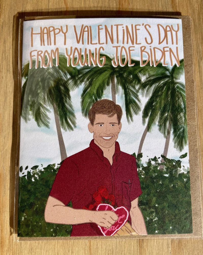 Happy Valentine's Day from Young Joe Biden. I'm not ashamed to say, I wouldn't mind 1965 Joe Biden sending me a valentine! ;)  Printed on 100% recycled white matte cardstock Comes with a 100% recycled brown paper envelope.