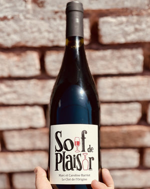 50% Syrah 50% Syrah Roussillon, France.  Woman winemaker -- Caroline Barriot. All natural. Chillable red. Organic/biodynamic. Black olives and Earthy Funk Rosemary + Smoke Blueberry babe. Cinnamon Spice. Dried Violet.