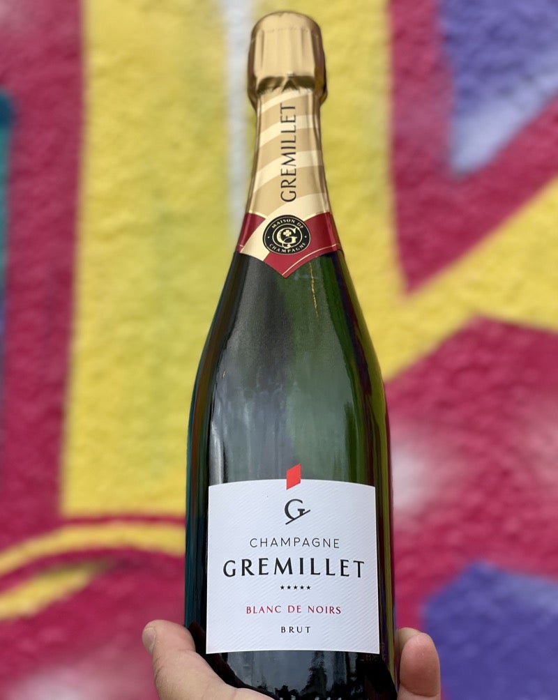 Champagne, France. 100% Pinot Noir.  Woman winemaker - Anne Gremillet. All natural. Lemon-tinged mineral marmalade on buttery biscuits. Like a spicy lush bubble bath for two...or three! Explosive palate attack on the senses. Toasted nuts.