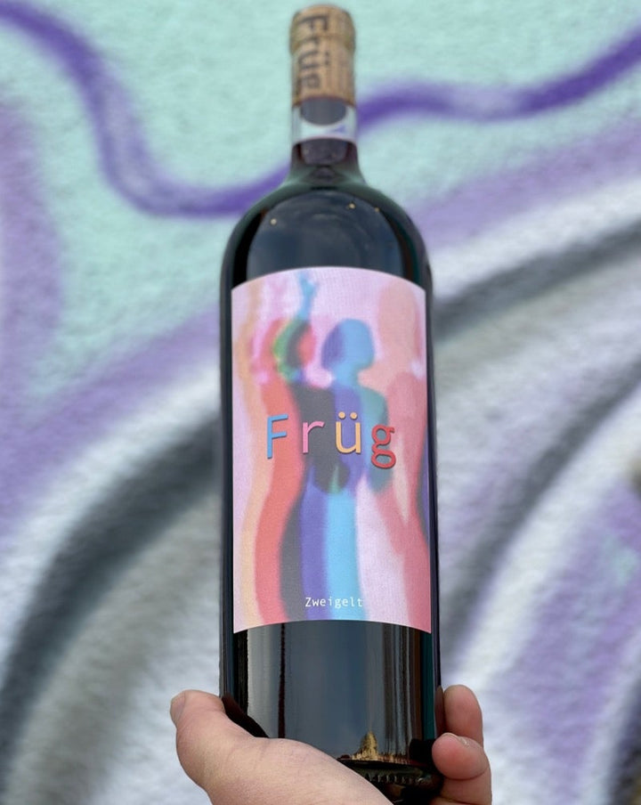 100% Zweigelt. Burgenland, Austria.  Woman winemaker - Pia Wurzinger. All natural. Chillable Red. Liter (1 1/2 bottles) Like an all night cherry dance party with fig beats and a spicy-bright light show for your mouth. Savory zinger. Party girl.