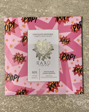 You´ll find two milk chocolate bars, made with 50% Colombian cacao from Arauca, Quipitos – a Colombian candy made with pop rocks- and a touch of freeze- dried strawberry to make the perfect complement. Women Owned. Handmade and small batches. Social good and eco-friendly. Not on Amazon!