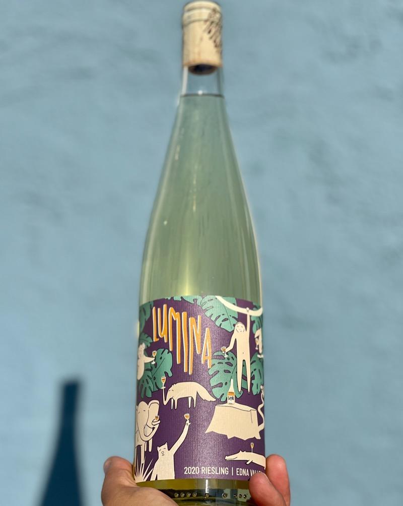 100% Riesling. Oliver's Vineyard, Edna Valley, California.  Woman winemaker - Jamie Willheim. All natural. Pure goodness. Super new kid on the scene but cool. Tropical vacation in a glass. Green grass + green melon. Dry petrol.