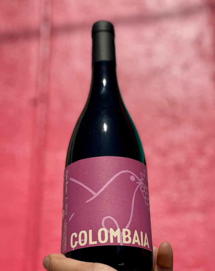 80% Sangiovese 10% Colorino 10% Malvasia Nero Tuscany, Italy.  Woman winemaker - Helena Colombaia. All natural. Chillable red. Semi-carbonic pop! Black cherry and herb chiller. Windy barn. Electric energy in your mouth.