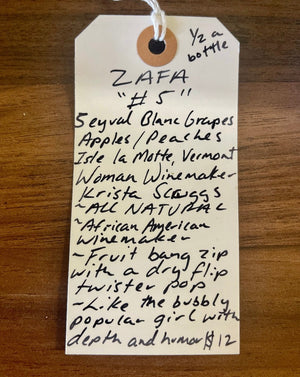 Seyval Blanc Grapes/Apple Cider/Peaches. Isle la Motte, Vermont.  Woman winemaker - Krista Scruggs. All natural. Half a bottle! 375 ml = 1/2 a bottle of wine BIPOC winemaker. Fruit bang zip with a dry flip twister pop! Like the bubbly popular girl with depth and humor. 