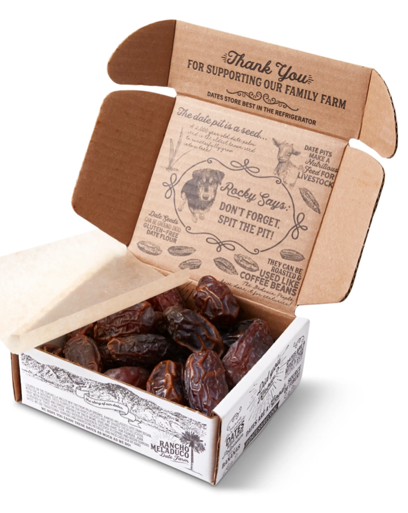 Rancho Meladuco Date Farm was founded in 2015 by Joan Smith a mom of 3 and accountant turned date farmer in Southern California. Known for being exceptionally tender, juicy and flavorful, Rancho Meladuco dates are what the date industry refers to as fresh dates due to their higher moisture levels.  There are approximately 18 dates per 1 lb box. Unpitted. 